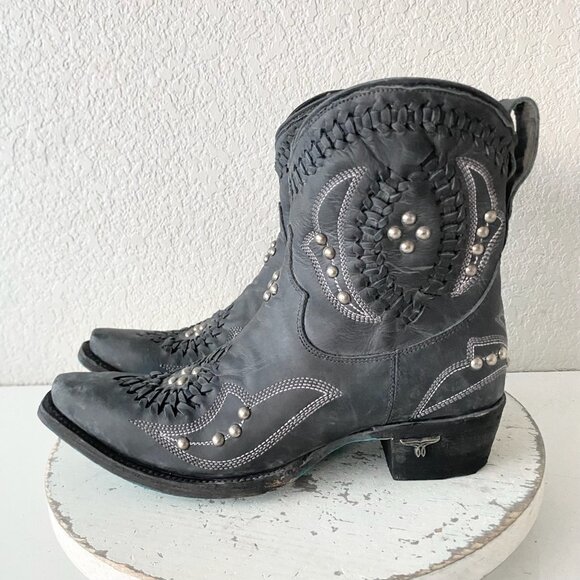 Lane COSSETTE Womens Black Cowboy Bootie 7.5 Western Cowgirl Short Ankle Boots - Picture 4 of 11